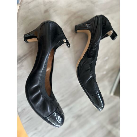 Anyi Lu Black Leather Stretchy Round Toe Slip On Heel - Picture 3 of 6